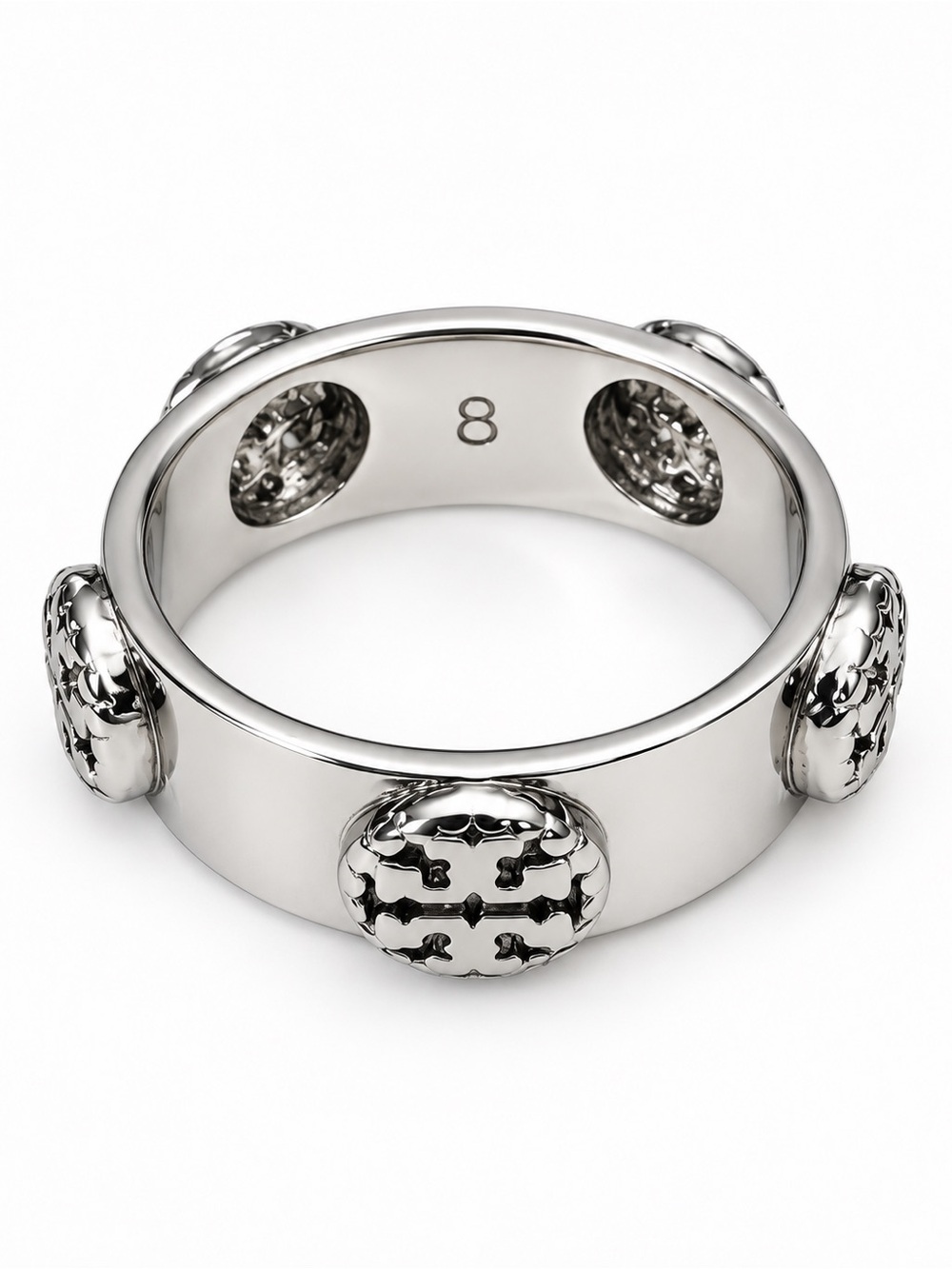 Tory Burch Polished Silver-Tone Double-T Miller Stud Ring